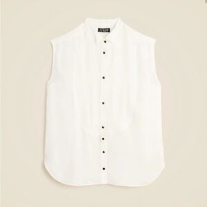 J. Crew White Sleeveless Button-Front Bib Blouse